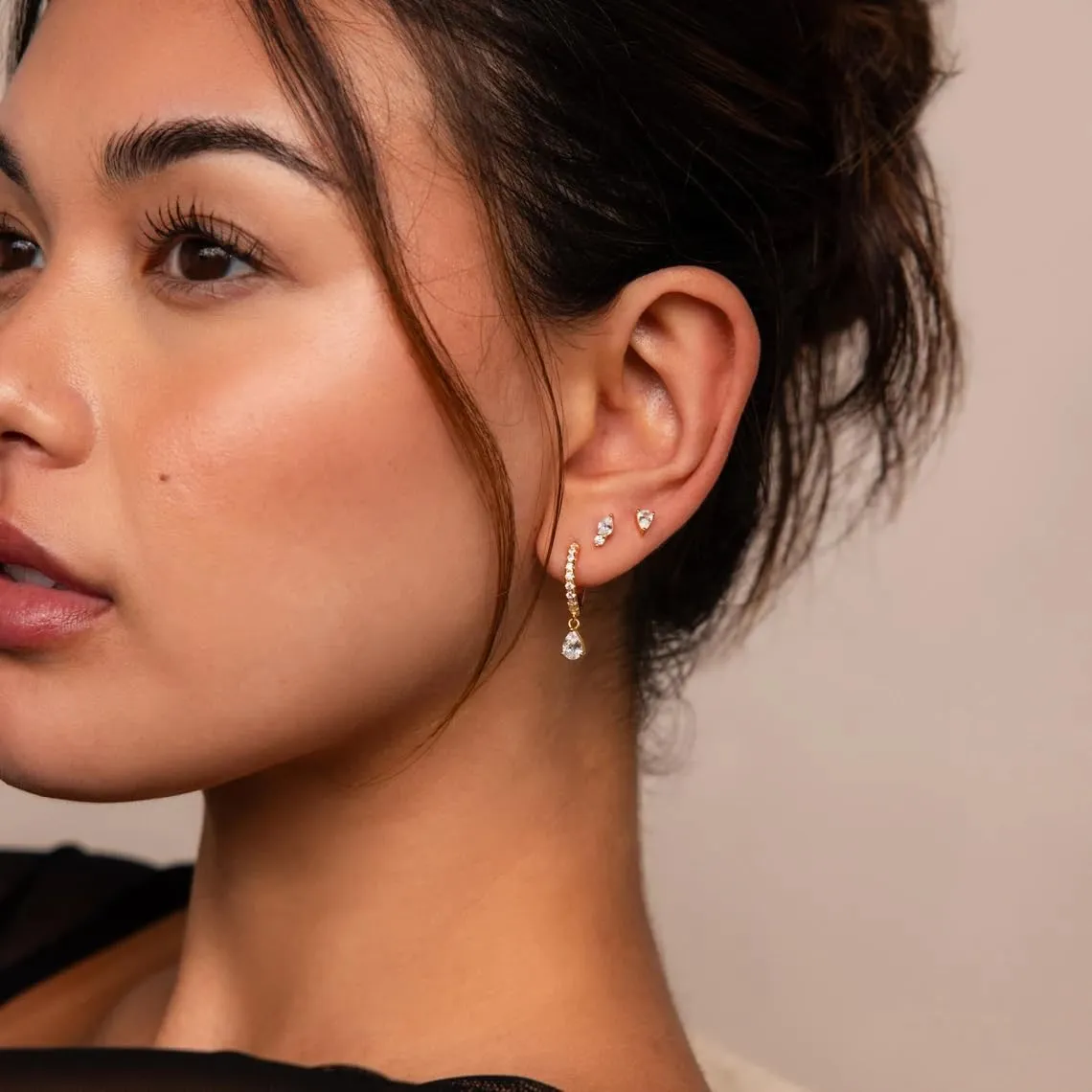 SONNYX 3-4 Pairs Dainty Gold Earrings Set for Women Sensitive Ears -Hypoallergenic 14K Gold Earring Sets for Multiple Piercing- Dangle Huggie Hoop Cartilage Stud Earrings Stacks
