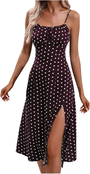 Spaghetti Strap Midi Dresses for Women Sexy Elegant Side Slit Prom Dresses Summer Slim Fit Sexy A Line Beach Dress