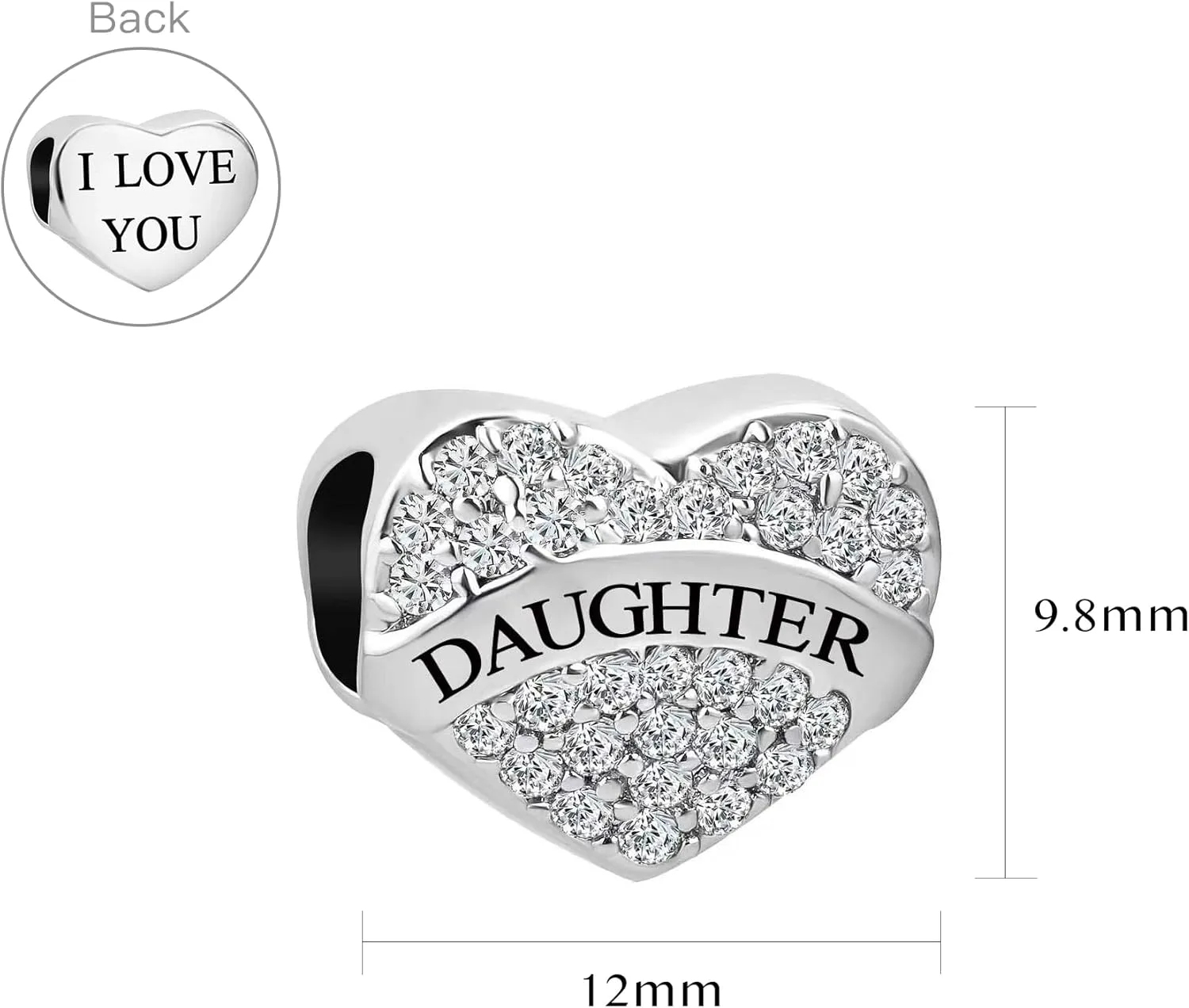 Sparkling I Love You Birthday Heart Bead for Mom Daughter Sister Charm Compatible with Pandora Charms Bracelets Jewelry