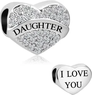 Sparkling I Love You Birthday Heart Bead for Mom Daughter Sister Charm Compatible with Pandora Charms Bracelets Jewelry