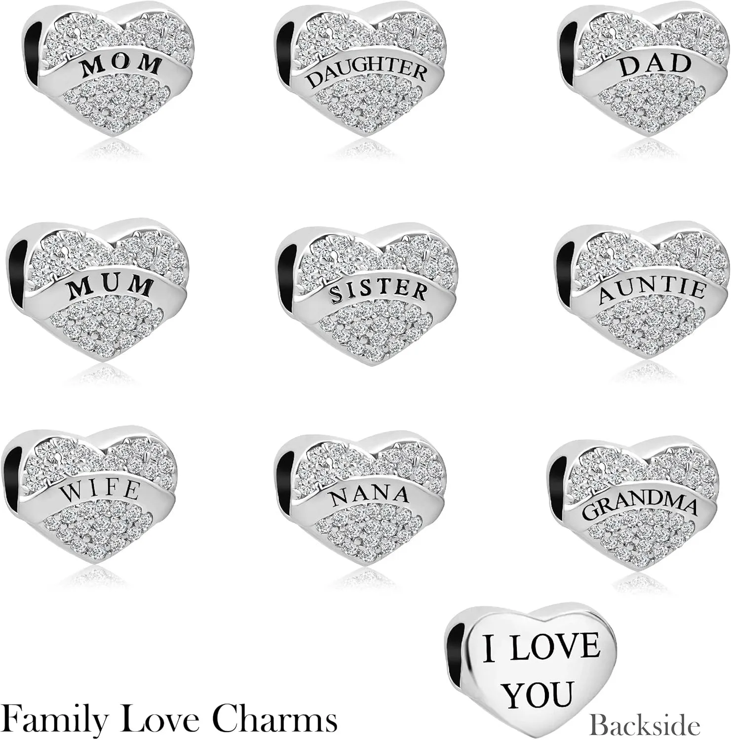 Sparkling I Love You Birthday Heart Bead for Mom Daughter Sister Charm Compatible with Pandora Charms Bracelets Jewelry