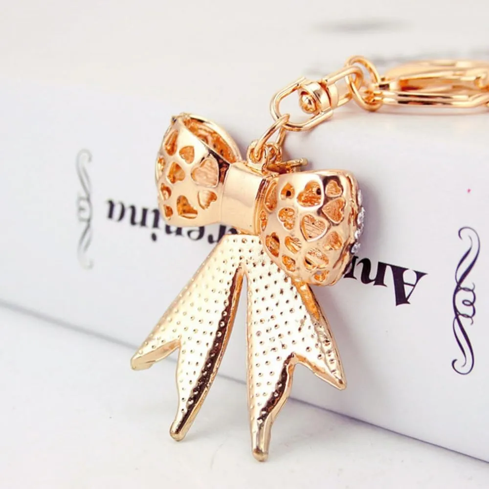 Sparkly Gold Plated Color Rhinestone Bow Keychain for Women, Charm for Key Purse Handbags Backpacks