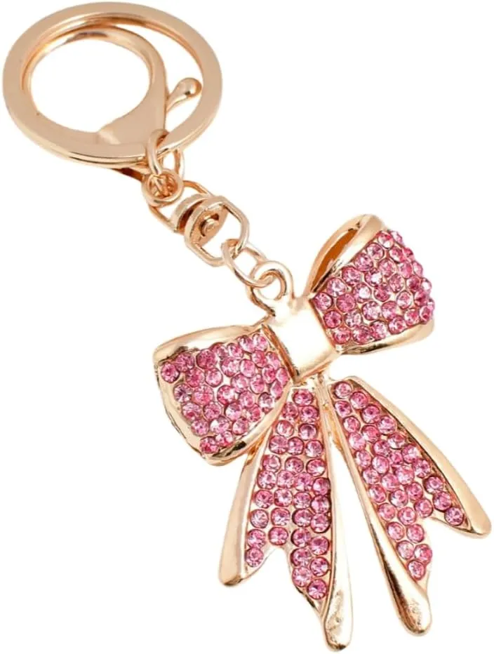 Sparkly Gold Plated Color Rhinestone Bow Keychain for Women, Charm for Key Purse Handbags Backpacks