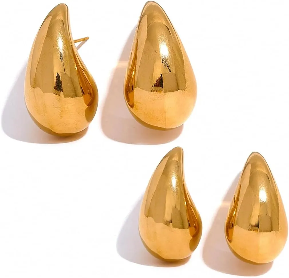 Stainless Steel Water Drop Hollow Stud Earrings Texture Waterproof Teardrop Earrings