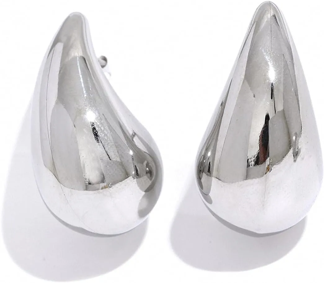 Stainless Steel Water Drop Hollow Stud Earrings Texture Waterproof Teardrop Earrings