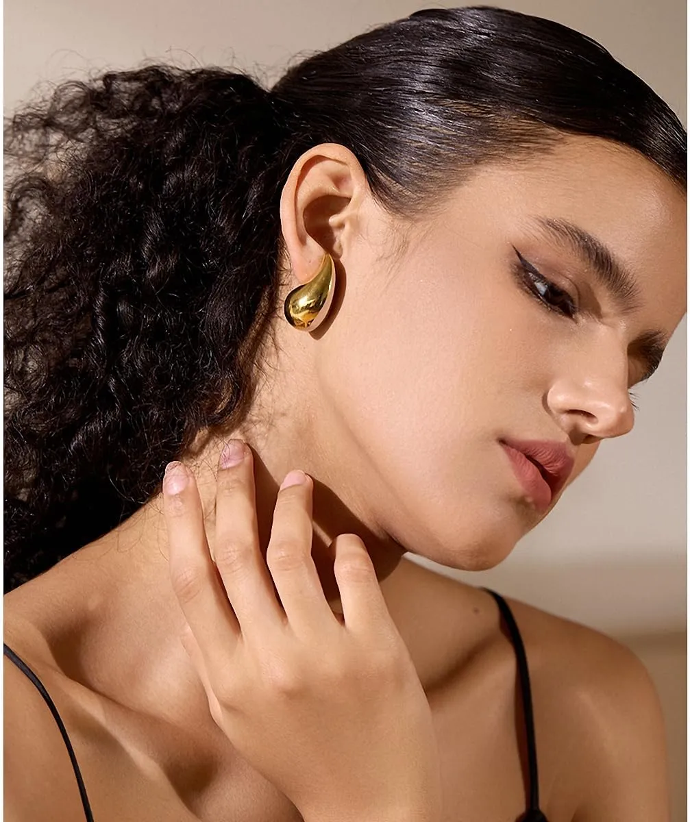 Stainless Steel Water Drop Hollow Stud Earrings Texture Waterproof Teardrop Earrings