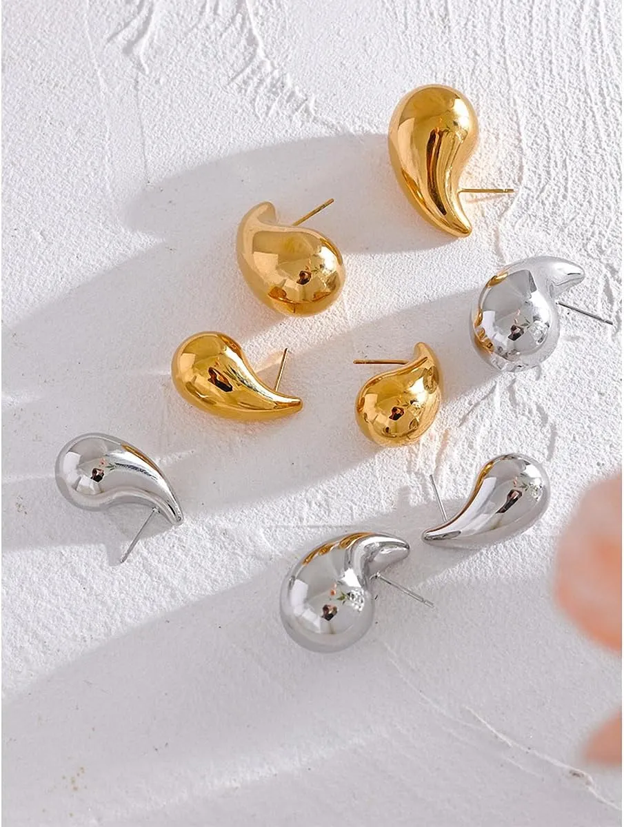 Stainless Steel Water Drop Hollow Stud Earrings Texture Waterproof Teardrop Earrings