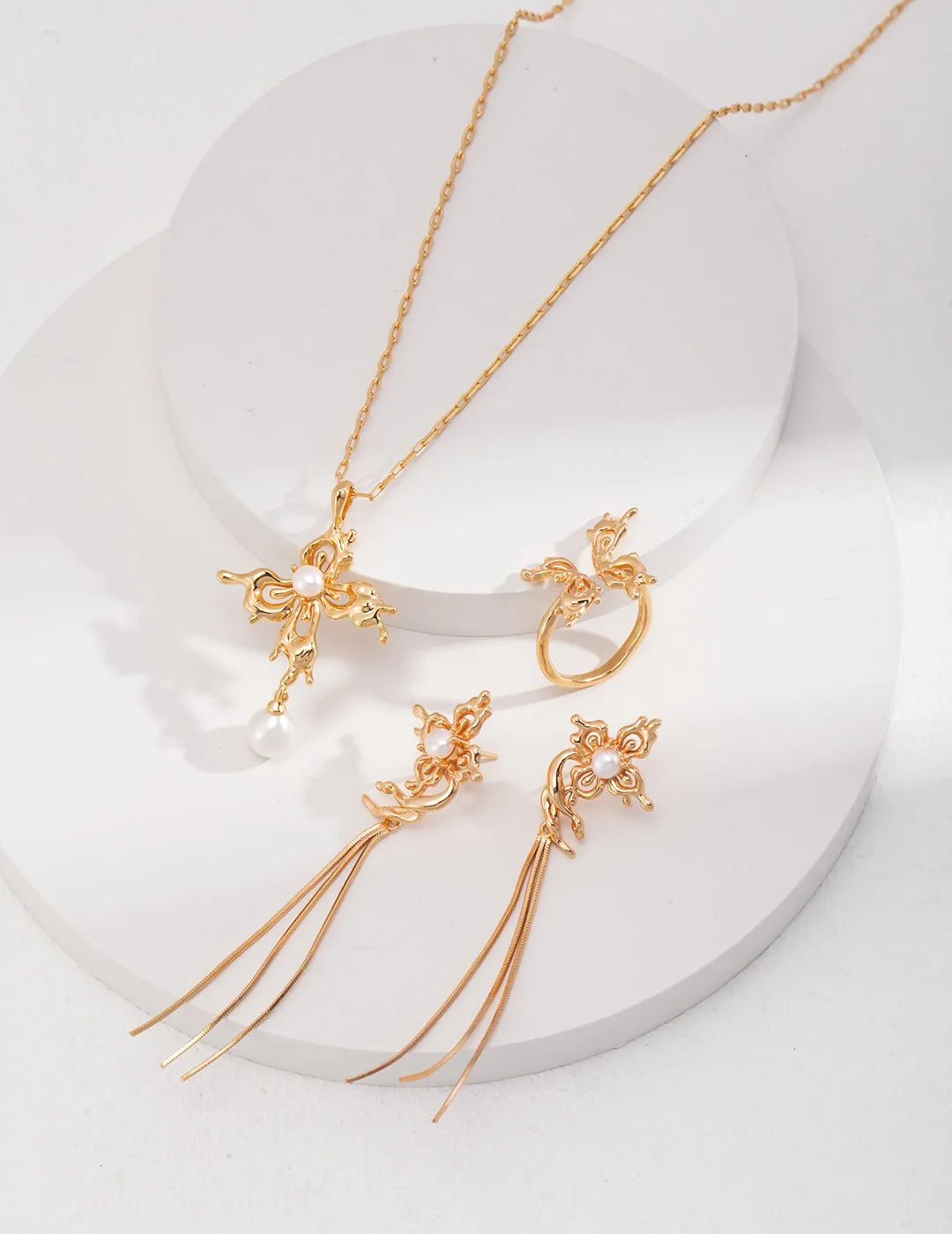 Sterling Silver Hollow Butterfly Pearl Drop Earrings