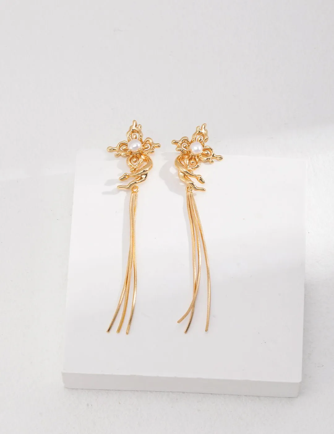 Sterling Silver Hollow Butterfly Pearl Drop Earrings