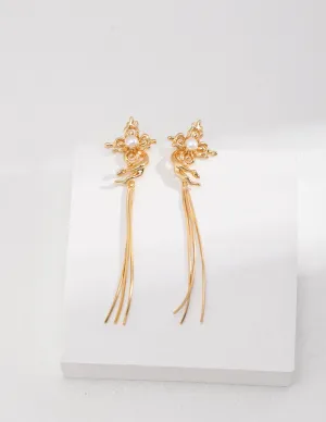 Sterling Silver Hollow Butterfly Pearl Drop Earrings