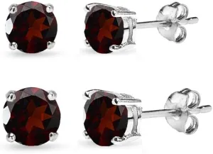 Sterling Silver Round-Cut Solitaire Garnet Gemstone Stud Earrings for Women