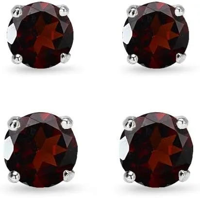 Sterling Silver Round-Cut Solitaire Garnet Gemstone Stud Earrings for Women