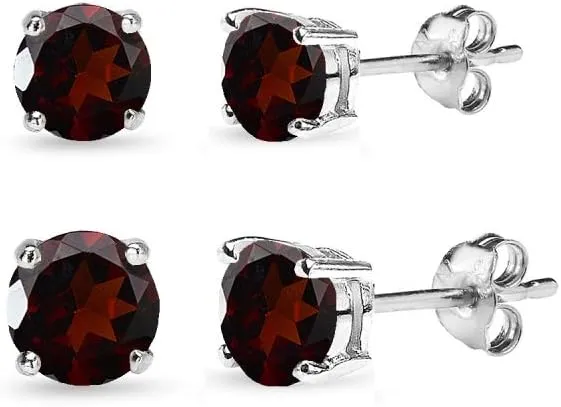Sterling Silver Round-Cut Solitaire Garnet Gemstone Stud Earrings for Women