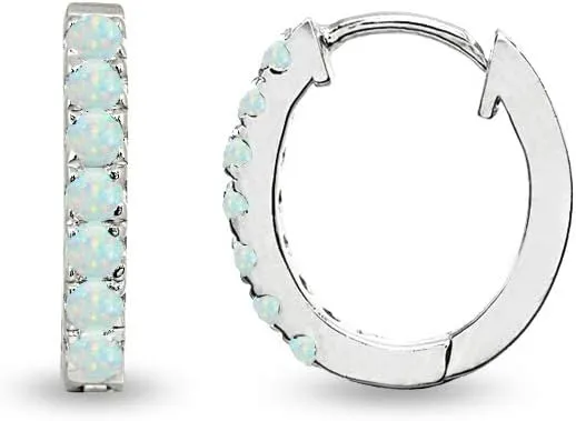 Sterling Silver Tiny Small 15mm Prong-set Genuine or Synthetic Gemstone Oval Huggie Hoop Earrings