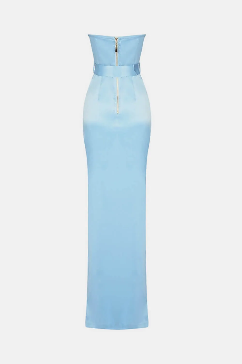 Strapless Belted Ruched Split Dress