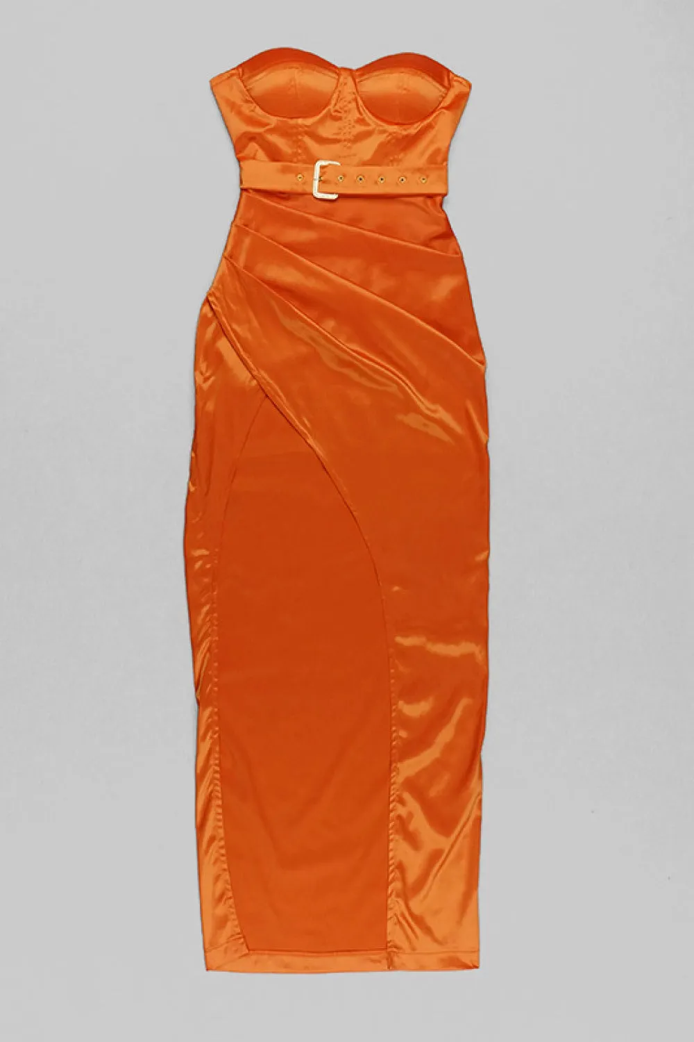 Strapless Belted Ruched Split Dress