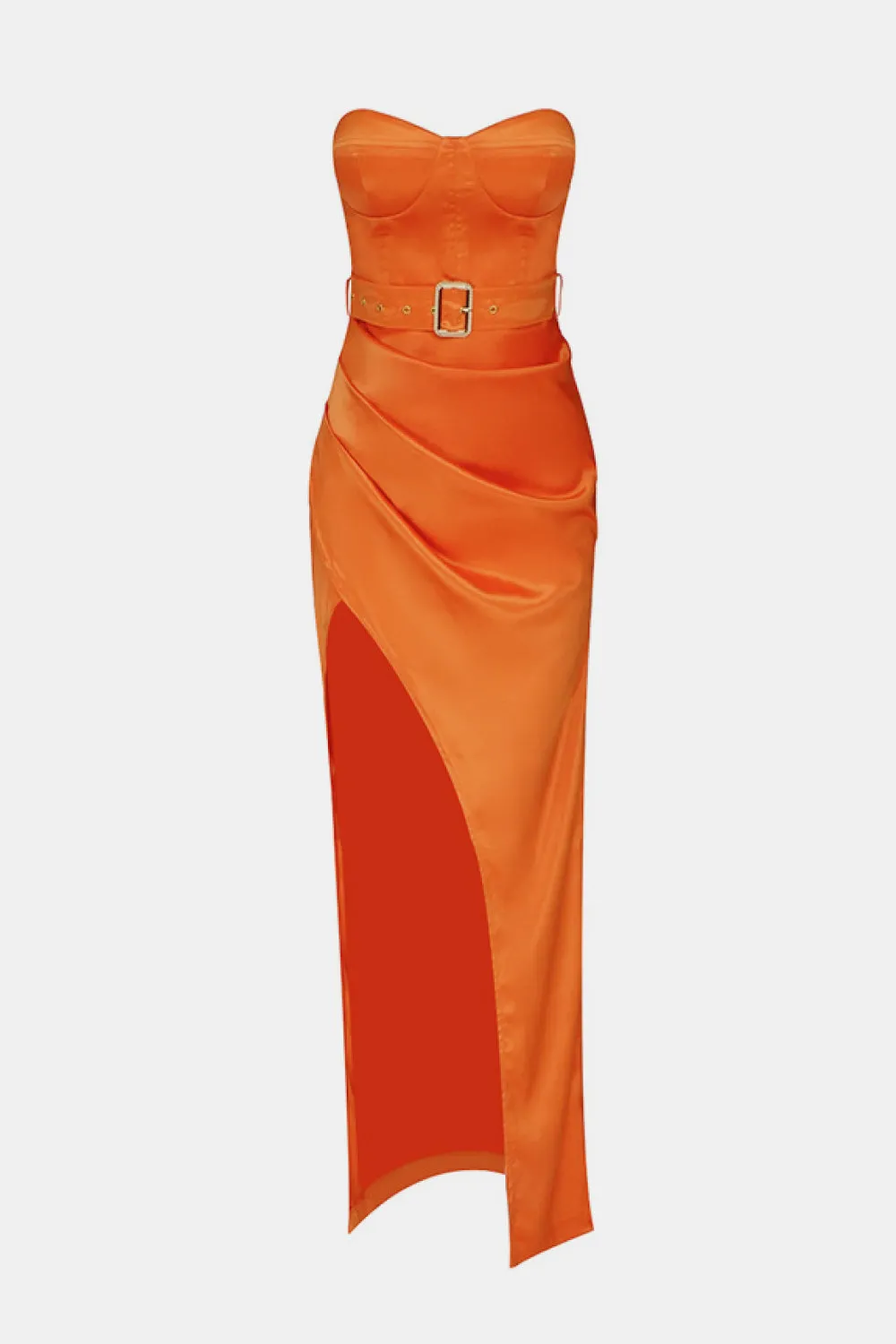 Strapless Belted Ruched Split Dress
