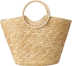 Straw Bag for Women, Bohemian Tote Bag Handmade Woven Handbags for Summer Vacation Beach Travel Daily Matching 100, One Color, One Size