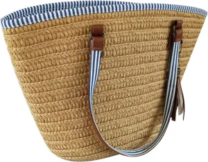 Straw Bag for Women, Bohemian Tote Bag Handmade Woven Handbags for Summer Vacation Beach Travel Daily Matching 20, One Color, One Size