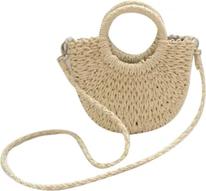 Straw Bag for Women, Bohemian Tote Bag Handmade Woven Handbags for Summer Vacation Beach Travel Daily Matching 35, One Color, One Size