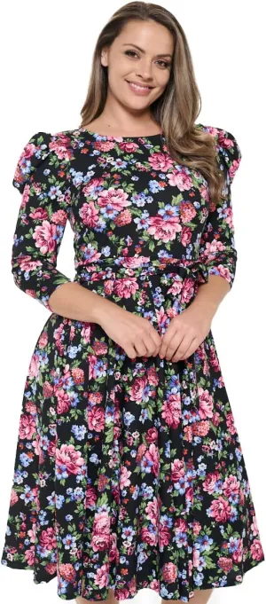 Stylish FABRIC Women's Summer 3/4 Long Sleeve Midi Cocktail Dress Side Pocket and Tie Waist