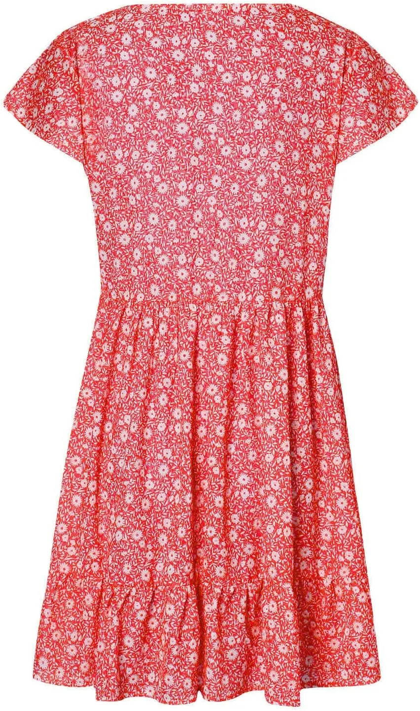 Stylish Short Dresses Flowy Floral Button with Sleeves Elegant Dress for Women Summer Mini Ruffle Outdoor Dresses