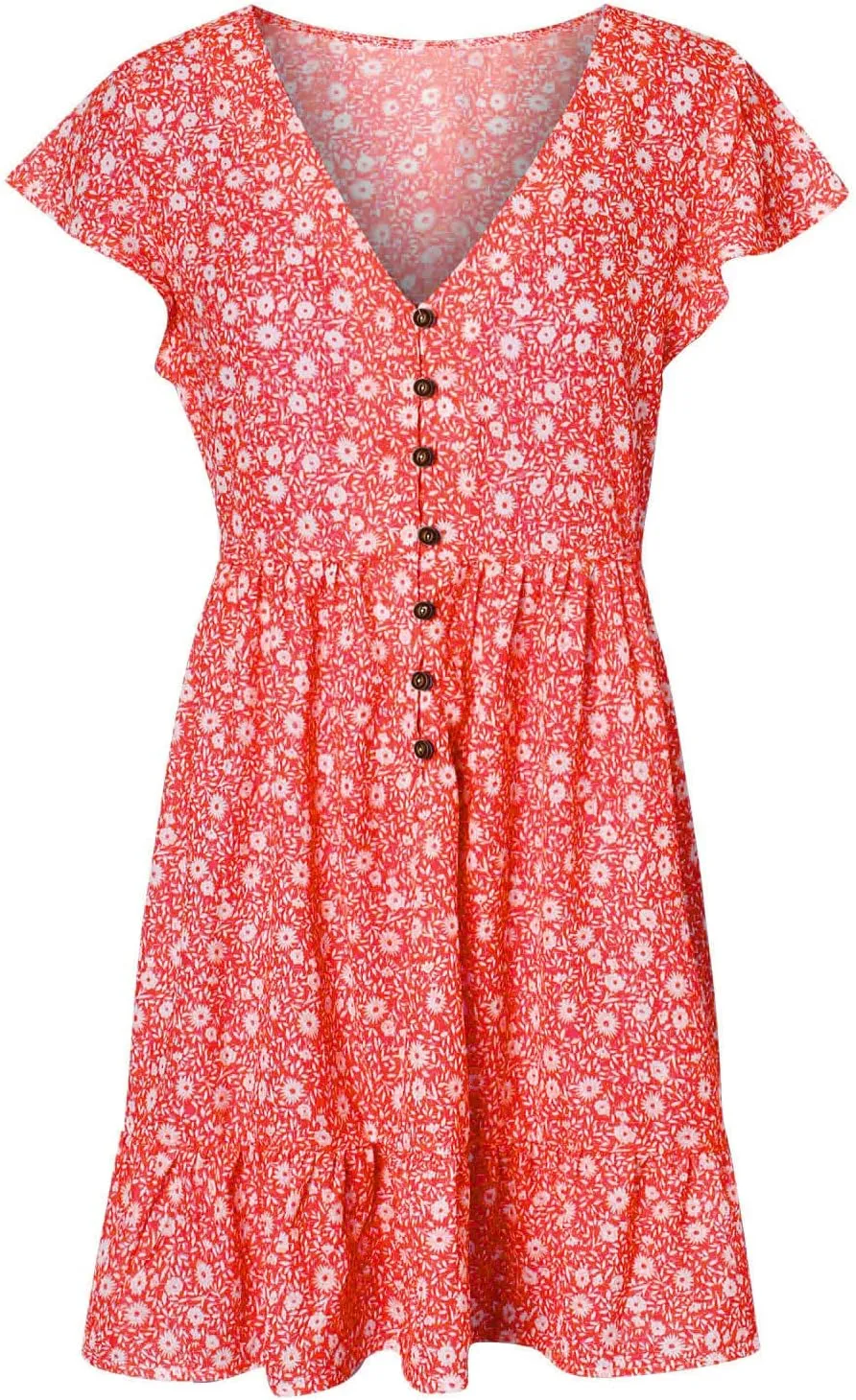 Stylish Short Dresses Flowy Floral Button with Sleeves Elegant Dress for Women Summer Mini Ruffle Outdoor Dresses