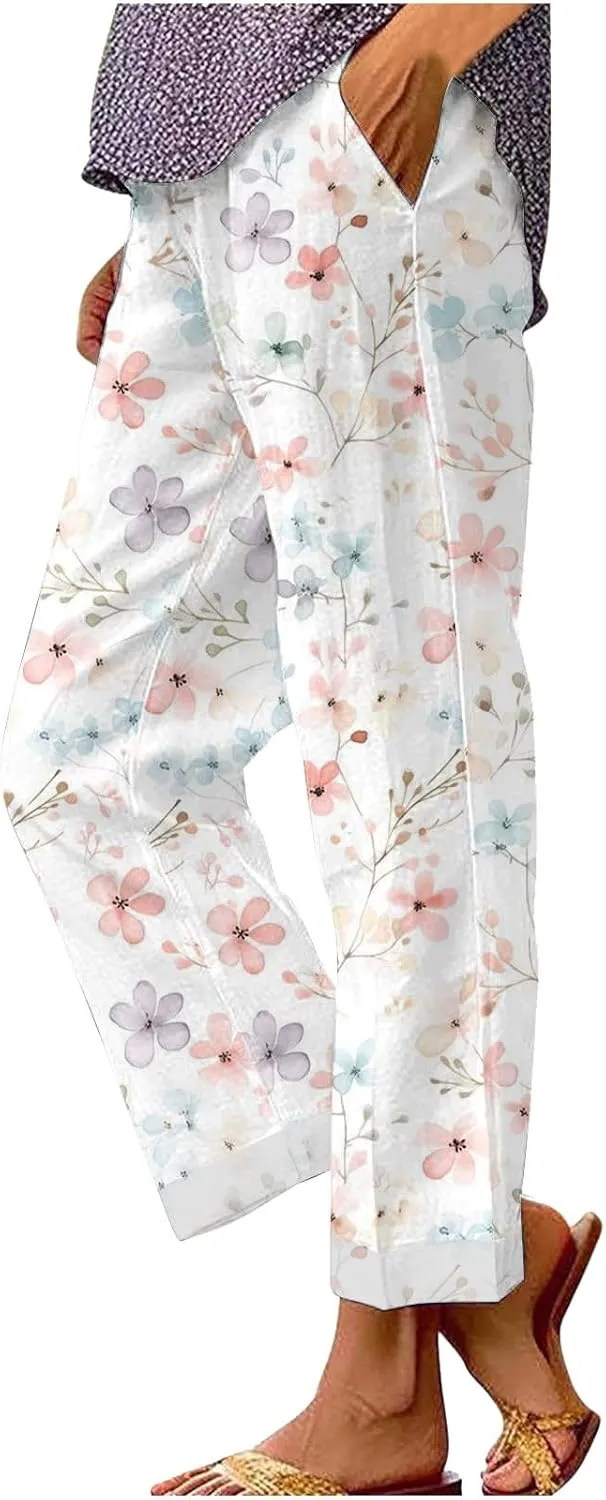 Summer Drawstring Casual Lounge Pant Linen Casual Pants with Pockets Womens Linen Clothing Linen Pants Women Plus