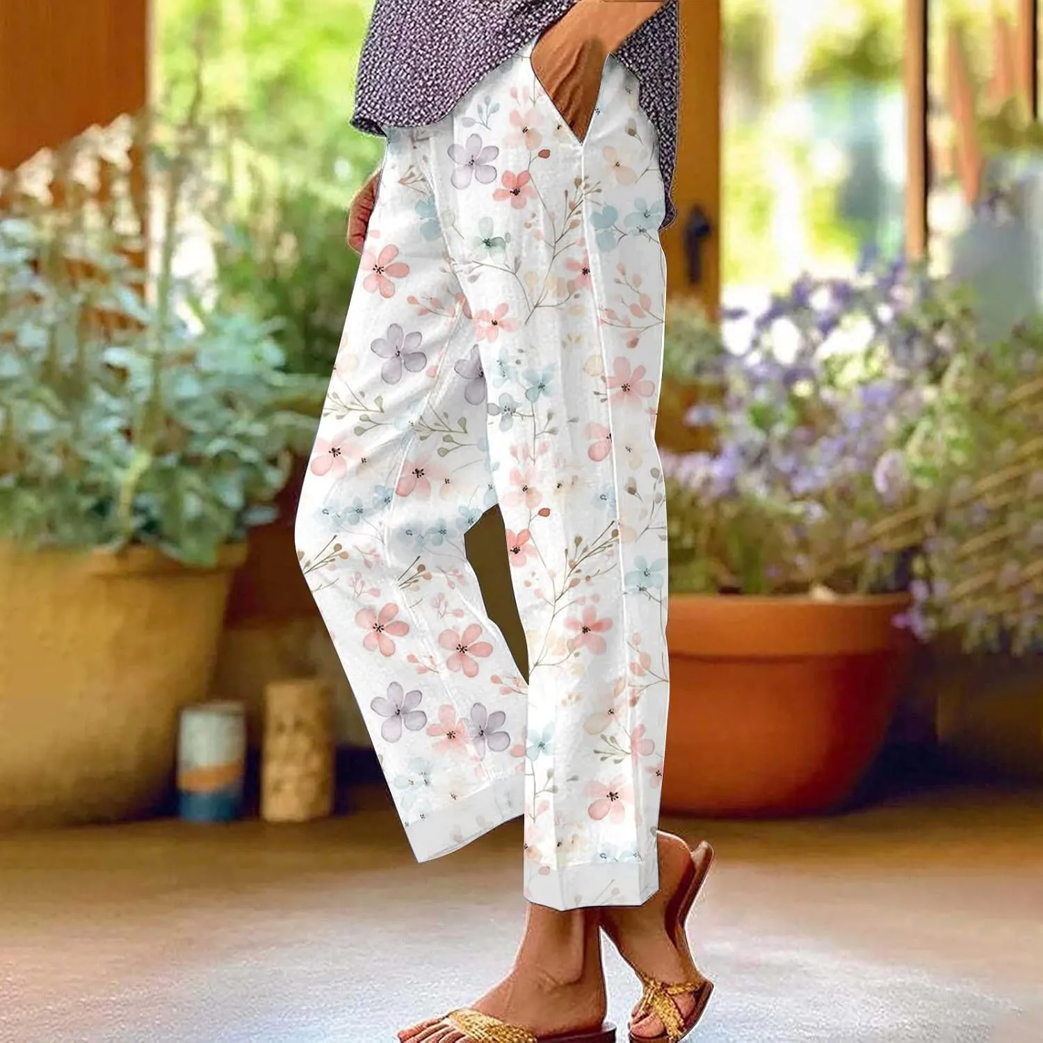 Summer Drawstring Casual Lounge Pant Linen Casual Pants with Pockets Womens Linen Clothing Linen Pants Women Plus