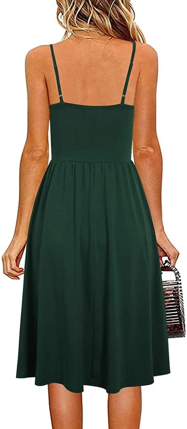 Summer Dress for Women Ruched Flowy Sundress Casual Floral Beach Dresses Flattering A-Line Spaghetti Strap Midi Dress