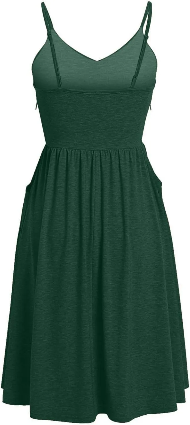 Summer Dress for Women Ruched Flowy Sundress Casual Floral Beach Dresses Flattering A-Line Spaghetti Strap Midi Dress