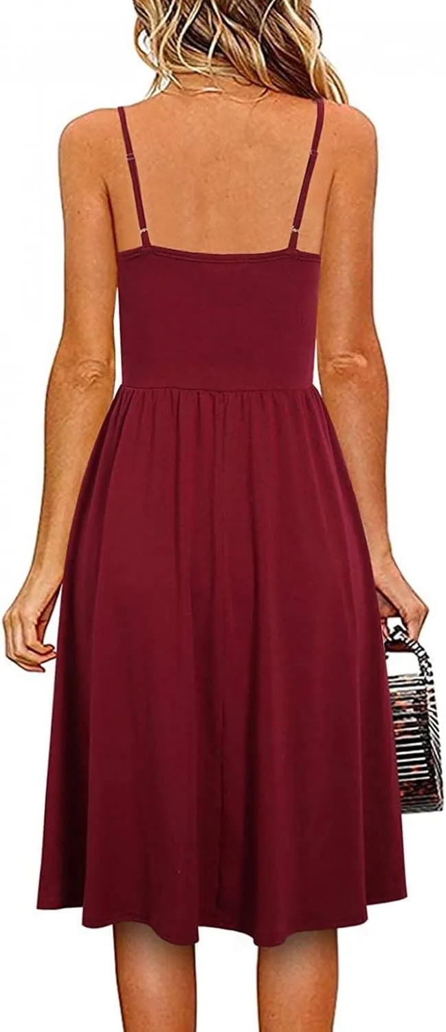 Summer Dress for Women Ruched Flowy Sundress Casual Floral Beach Dresses Flattering A-Line Spaghetti Strap Midi Dress