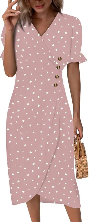 Summer Dresses for Women 2024 Wrap V Neck Short Sleeves Maxi Dresses Casual Floral Boho Flowy Beach Dresses