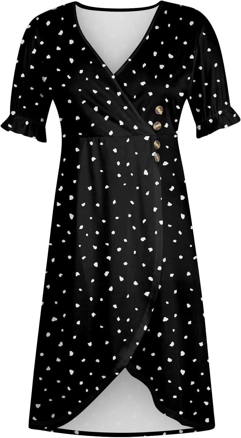 Summer Dresses for Women 2024 Wrap V Neck Short Sleeves Maxi Dresses Casual Floral Boho Flowy Beach Dresses