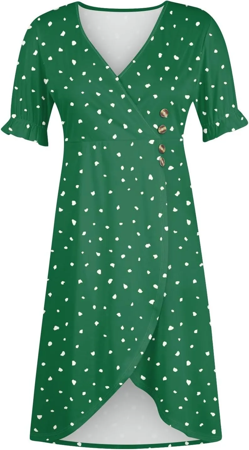 Summer Dresses for Women 2024 Wrap V Neck Short Sleeves Maxi Dresses Casual Floral Boho Flowy Beach Dresses