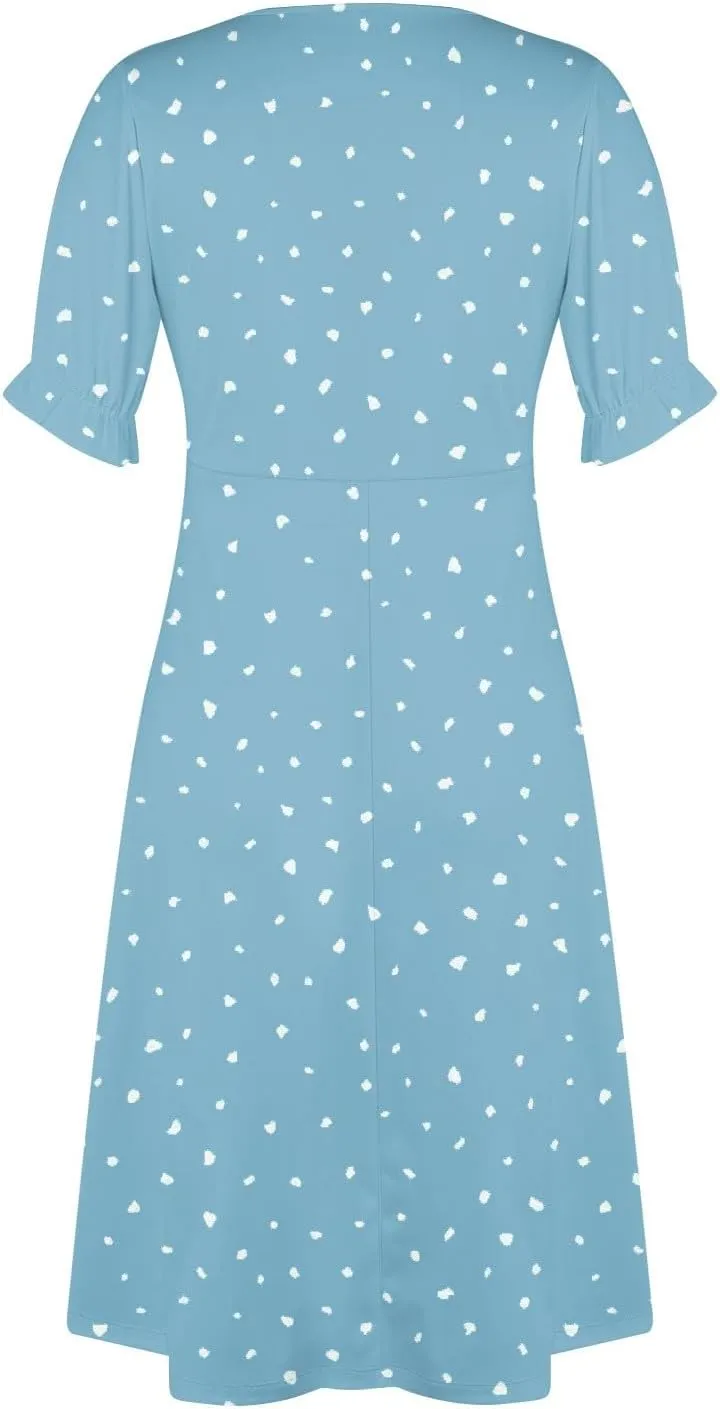 Summer Dresses for Women 2024 Wrap V Neck Short Sleeves Maxi Dresses Casual Floral Boho Flowy Beach Dresses
