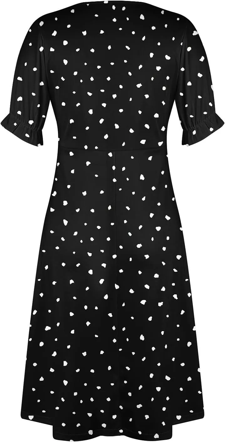 Summer Dresses for Women 2024 Wrap V Neck Short Sleeves Maxi Dresses Casual Floral Boho Flowy Beach Dresses