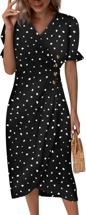 Summer Dresses for Women 2024 Wrap V Neck Short Sleeves Maxi Dresses Casual Floral Boho Flowy Beach Dresses