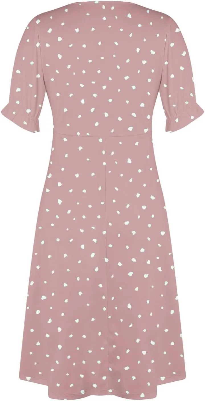 Summer Dresses for Women 2024 Wrap V Neck Short Sleeves Maxi Dresses Casual Floral Boho Flowy Beach Dresses