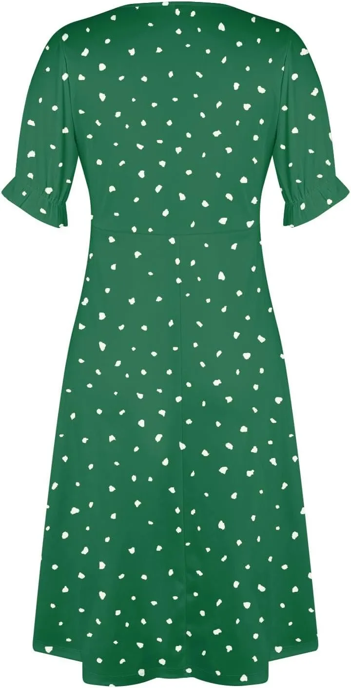 Summer Dresses for Women 2024 Wrap V Neck Short Sleeves Maxi Dresses Casual Floral Boho Flowy Beach Dresses