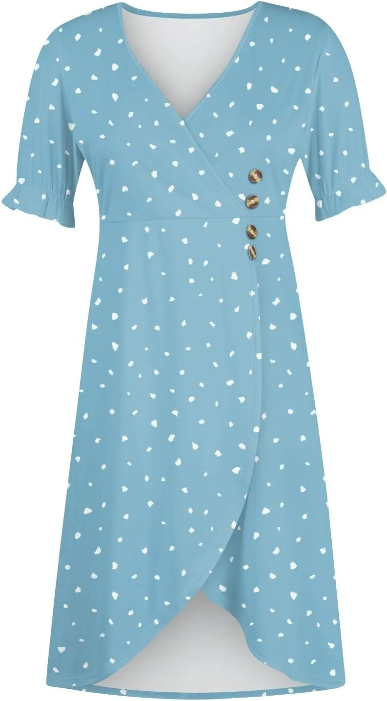 Summer Dresses for Women 2024 Wrap V Neck Short Sleeves Maxi Dresses Casual Floral Boho Flowy Beach Dresses