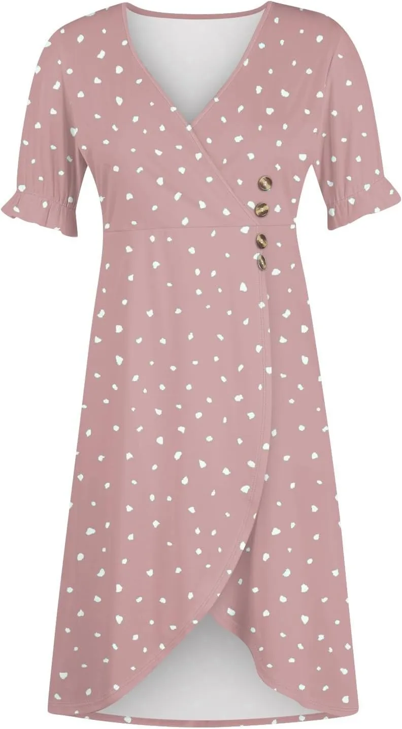 Summer Dresses for Women 2024 Wrap V Neck Short Sleeves Maxi Dresses Casual Floral Boho Flowy Beach Dresses
