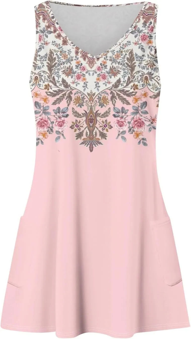 Summer Dresses for Women 2025 Casual Plus Size V Neck Sundresses for Women Beach Sleeveless Tank Dress Short
