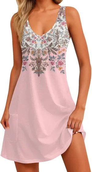 Summer Dresses for Women 2025 Casual Plus Size V Neck Sundresses for Women Beach Sleeveless Tank Dress Short