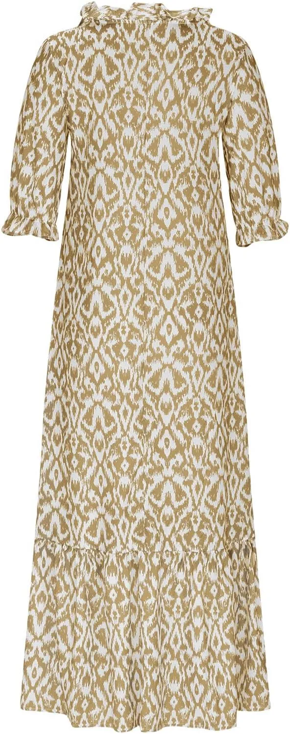 Summer Dresses for Women 2025 Floral Half Sleeve V Neck Maxi Dress Flowy Boho Beach Dresses Vacation Long Casual Dress