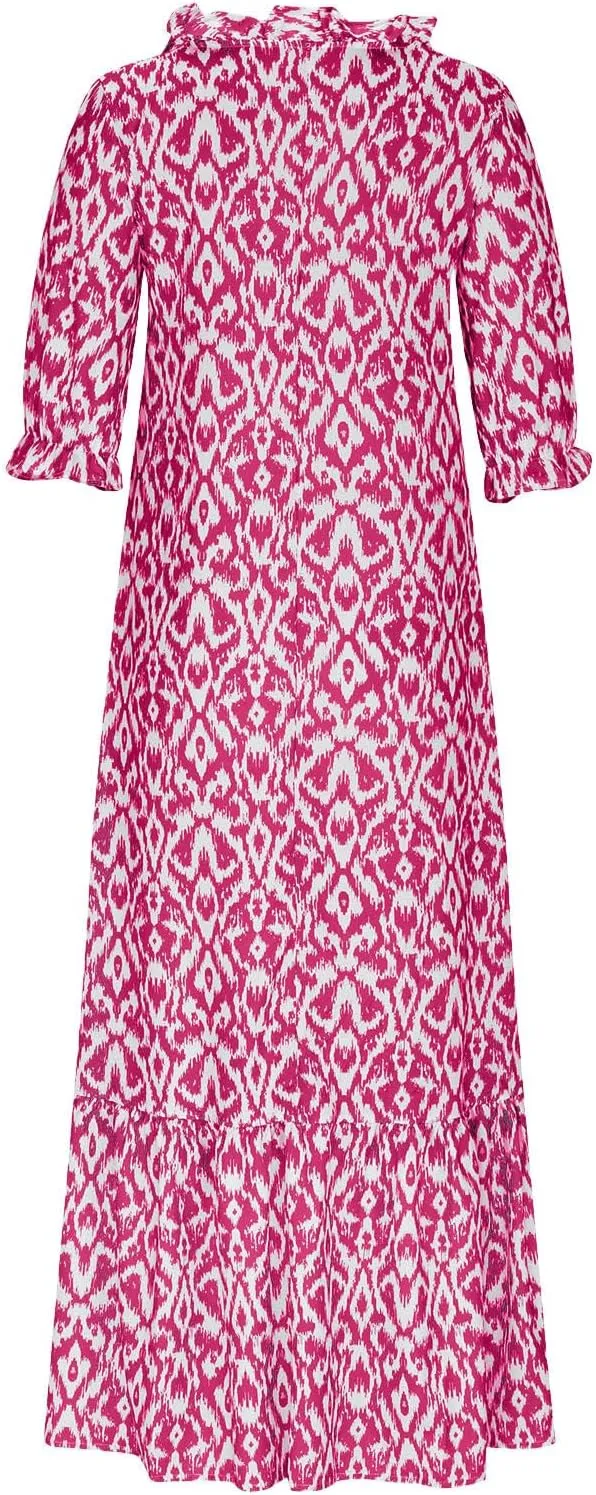 Summer Dresses for Women 2025 Floral Half Sleeve V Neck Maxi Dress Flowy Boho Beach Dresses Vacation Long Casual Dress