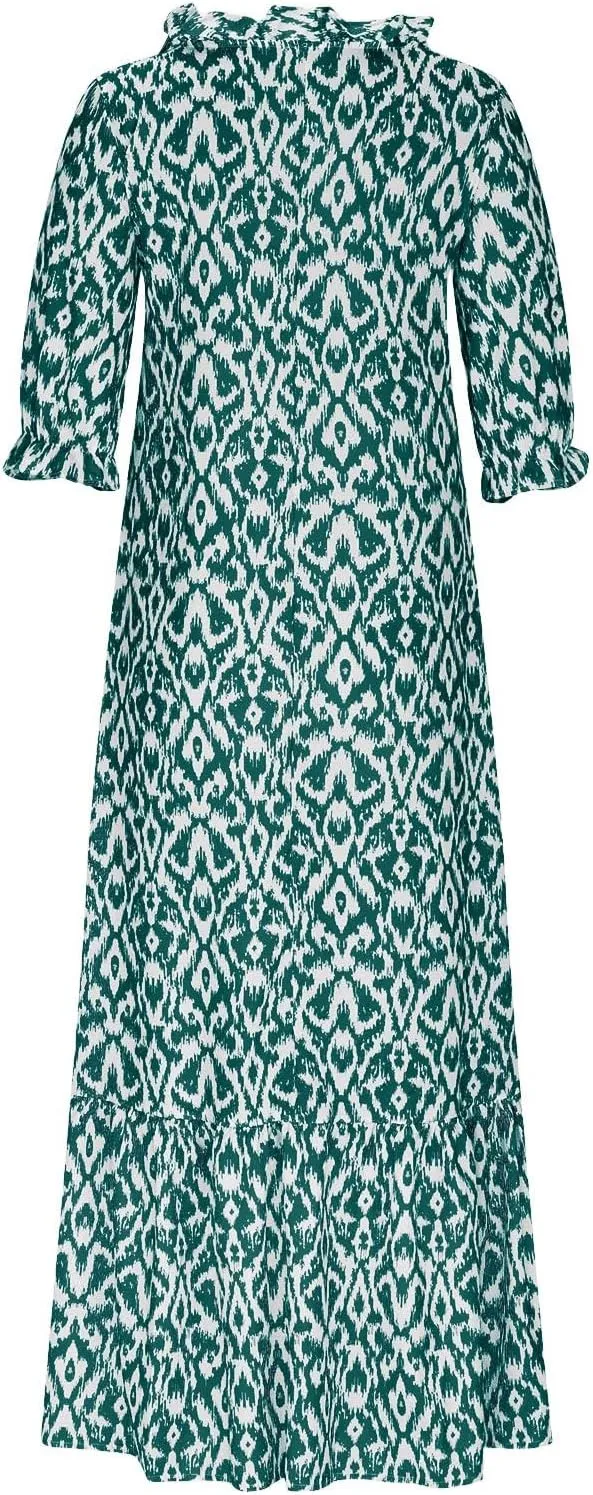 Summer Dresses for Women 2025 Floral Half Sleeve V Neck Maxi Dress Flowy Boho Beach Dresses Vacation Long Casual Dress