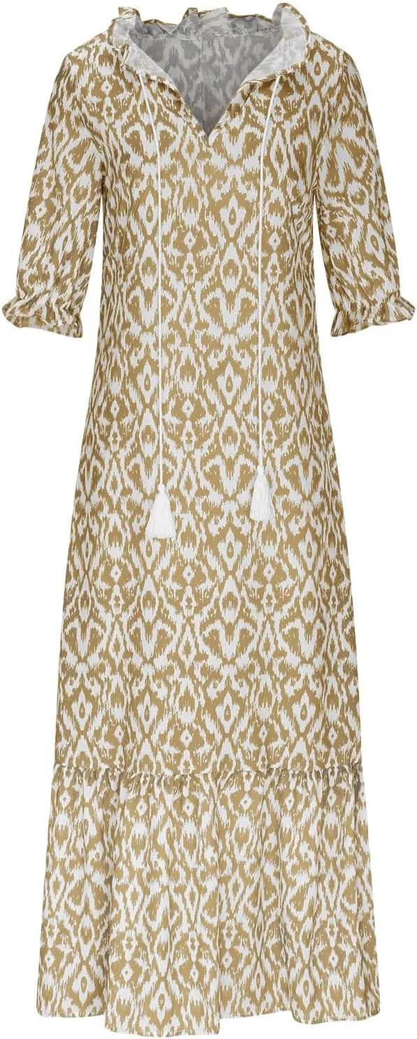 Summer Dresses for Women 2025 Floral Half Sleeve V Neck Maxi Dress Flowy Boho Beach Dresses Vacation Long Casual Dress