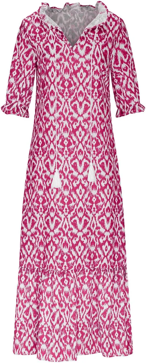Summer Dresses for Women 2025 Floral Half Sleeve V Neck Maxi Dress Flowy Boho Beach Dresses Vacation Long Casual Dress