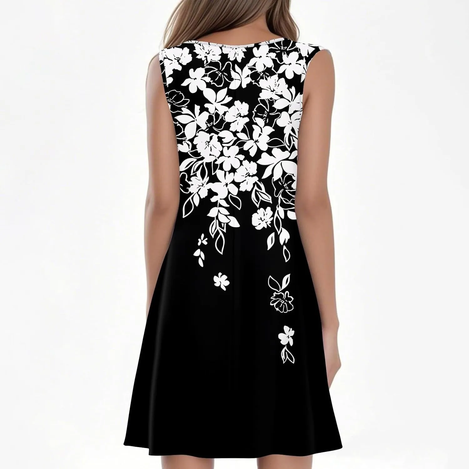 Summer Dresses for Women 2025 Floral Loose T Shirt Dresses V Neck Casual Pleated Front Tank Dress Sleeveless Sundresses